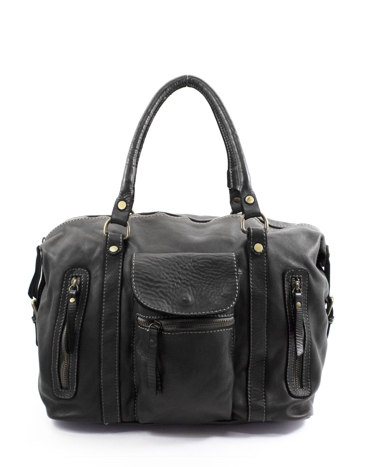 BOWLER MARCIANO● Damska skórzana torba na ramię typu bowling bag vintage brązowa lub czarna
