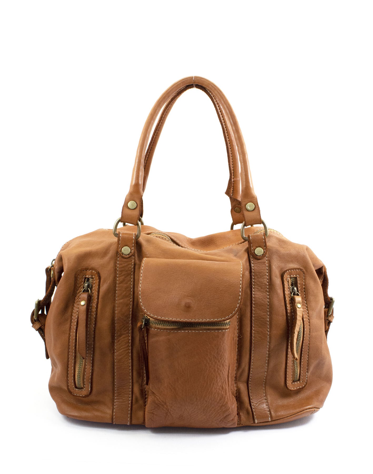 BOWLER MARCIANO● Damska skórzana torba na ramię typu bowling bag vintage brązowa lub czarna