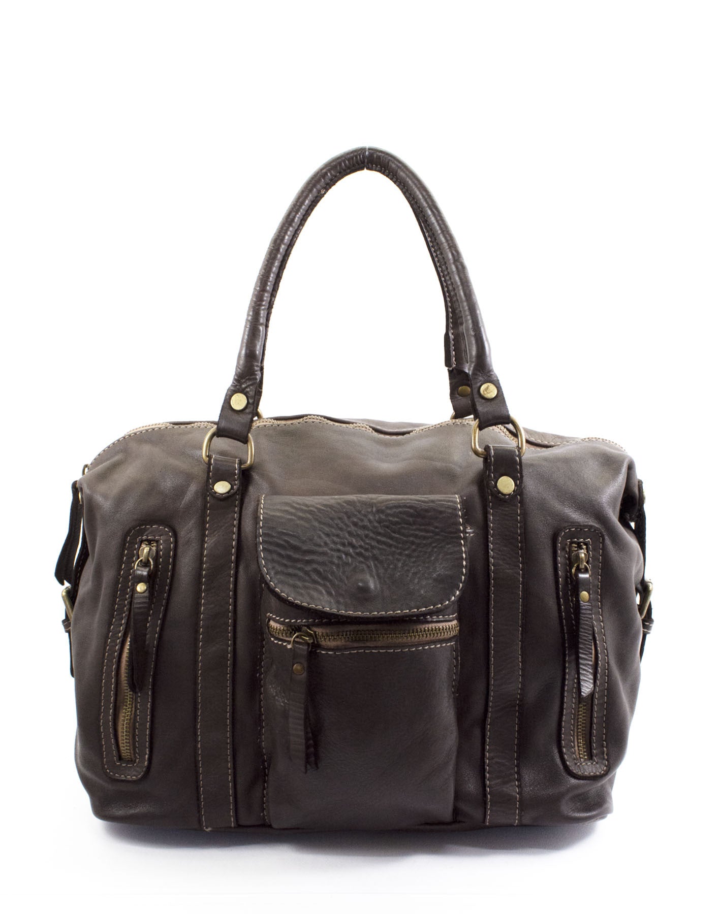 BOWLER MARCIANO● Damska skórzana torba na ramię typu bowling bag vintage brązowa lub czarna
