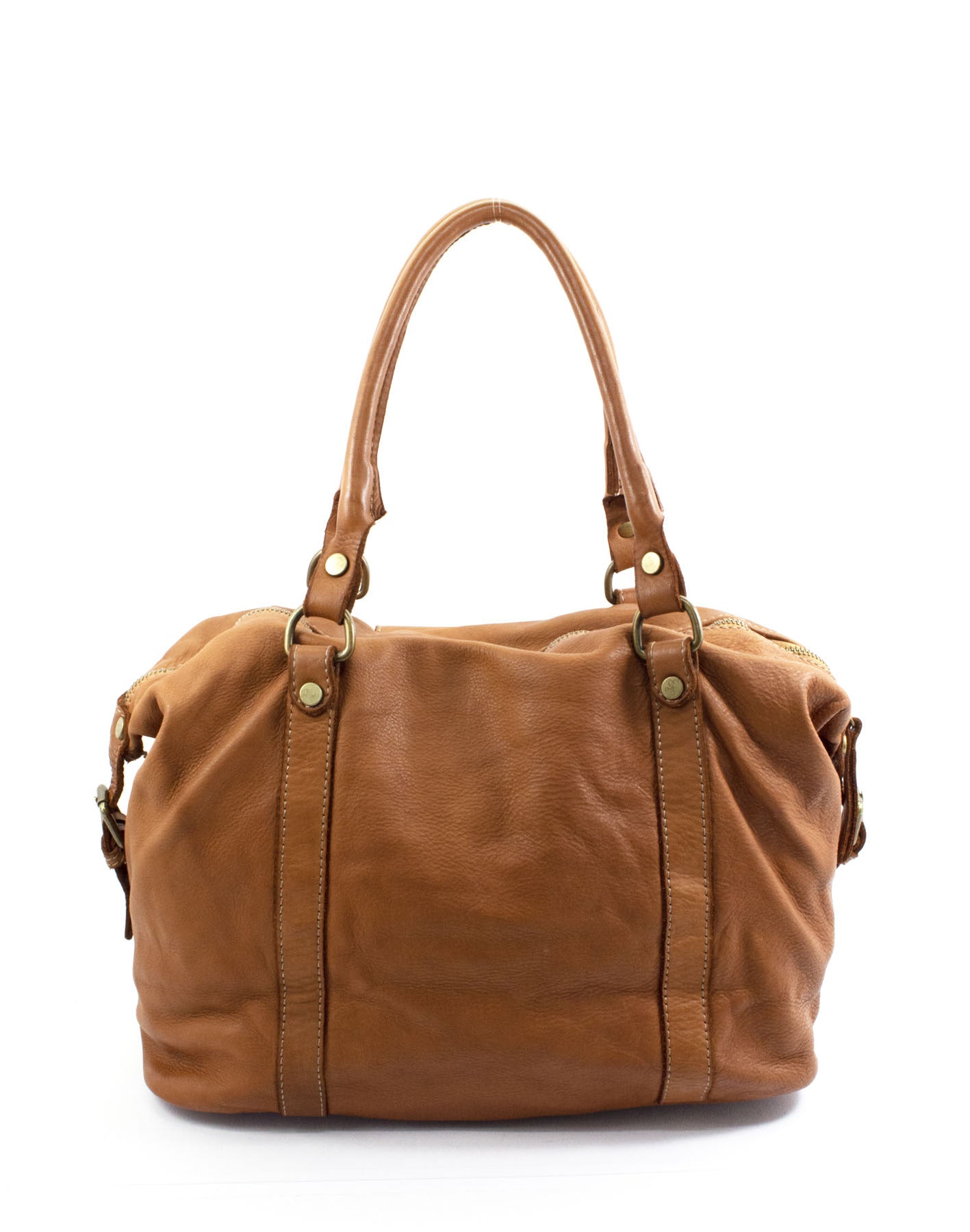 BOWLER MARCIANO● Damska skórzana torba na ramię typu bowling bag vintage brązowa lub czarna