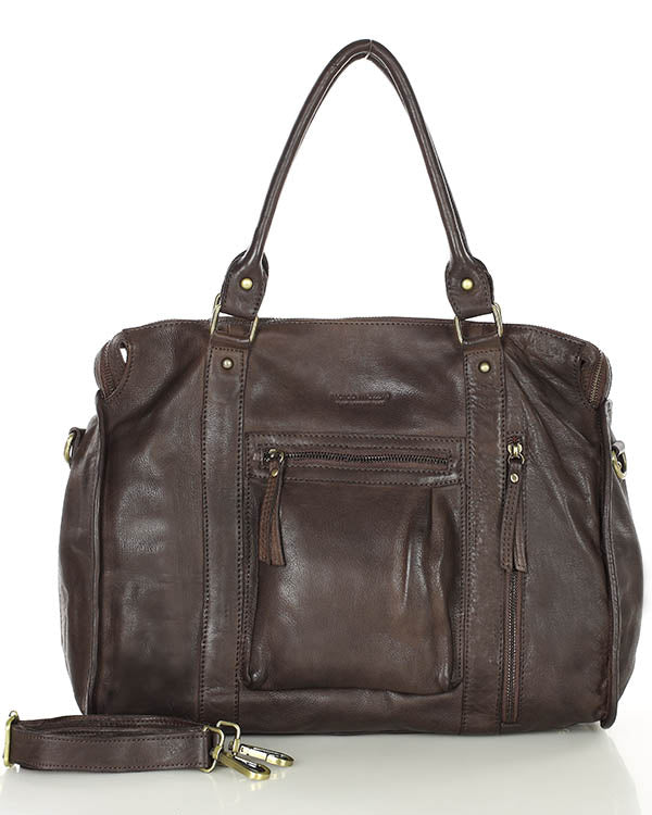 BOWLER TITIANO. Damska skórzana torba na ramię typu bowling bag vintage