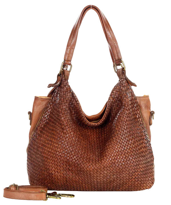 CALDONI INTRECCIATO - Duża damska skórzana torba na ramię – shopper w stylu Hobo
