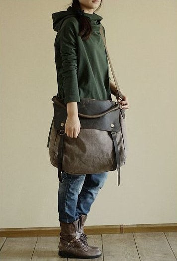 MAIL VINTAGE Duża damska materiałowa torba na ramię crossbody XXL