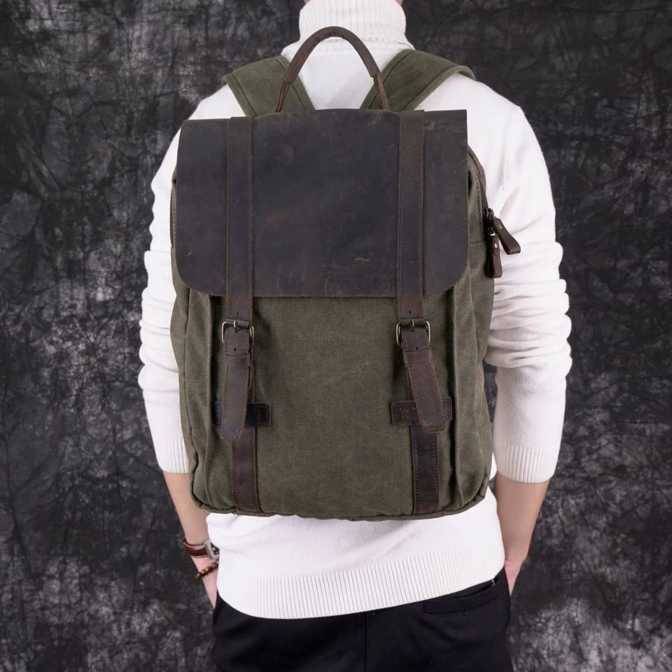 OLD MEN Ryggsäck i canvas för män i vintagestil