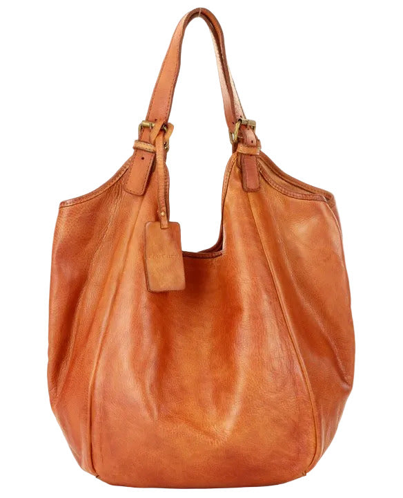 VESSA - Duża damska skórzana torba worek – Shopper Hobo cognac