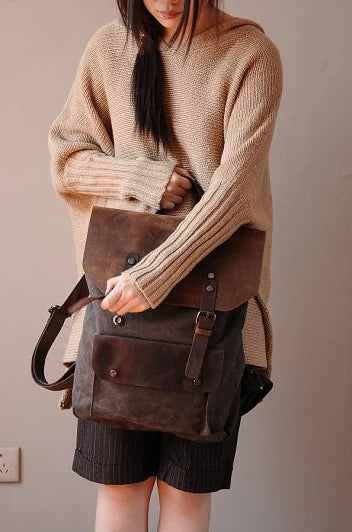 TAR VINTAGE Ryggsäck i canvas - och läder för damer i vintagestil
