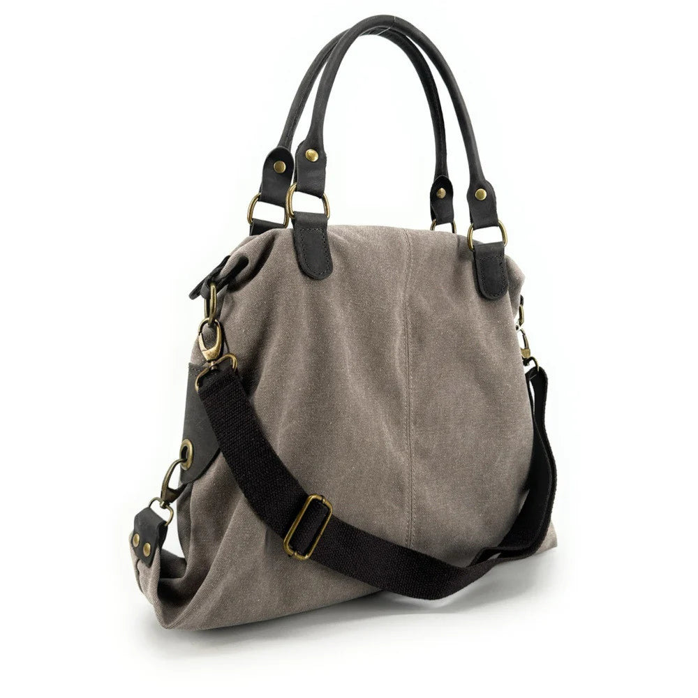 KOUKO HOBO Duża damska torba na ramię XXL z grubej bawełny i skóry