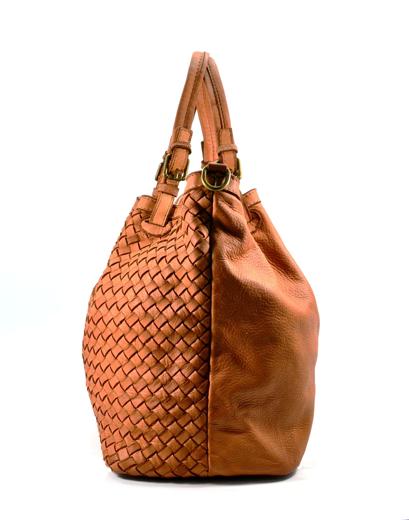 Dimaso Half ● Częściowo pleciona, skórzana torebka do ręki damska, kuferek A4