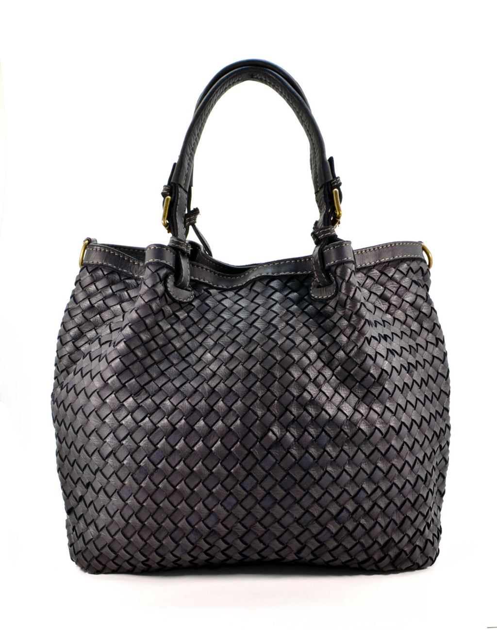 Dimaso Half ● Częściowo pleciona, skórzana torebka do ręki damska, kuferek A4 black