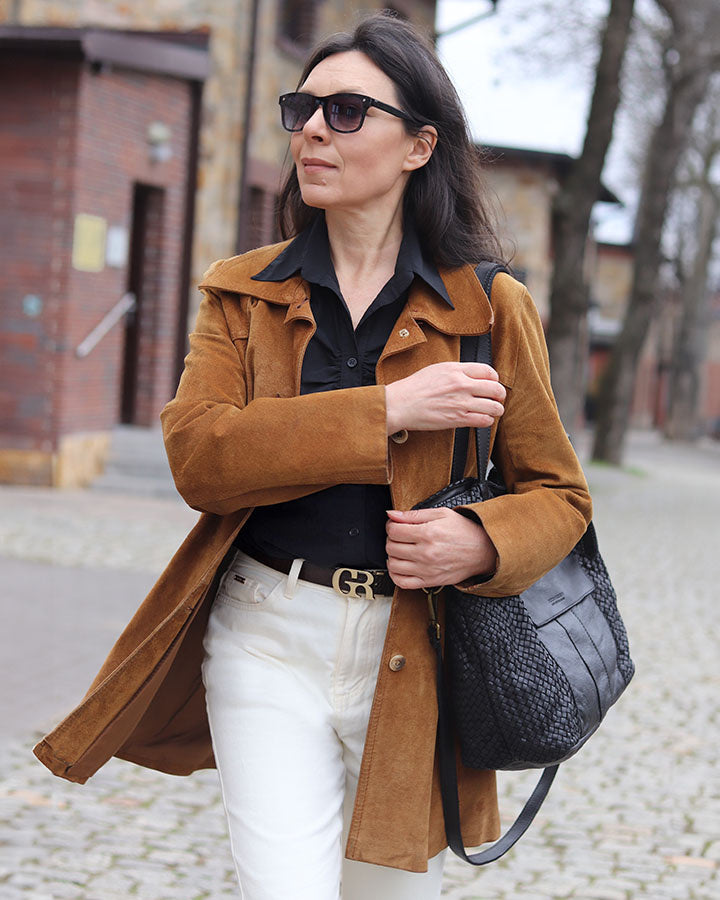 TOTE BRESCIA. Damska skórzana torebka shopper z plecionej skóry