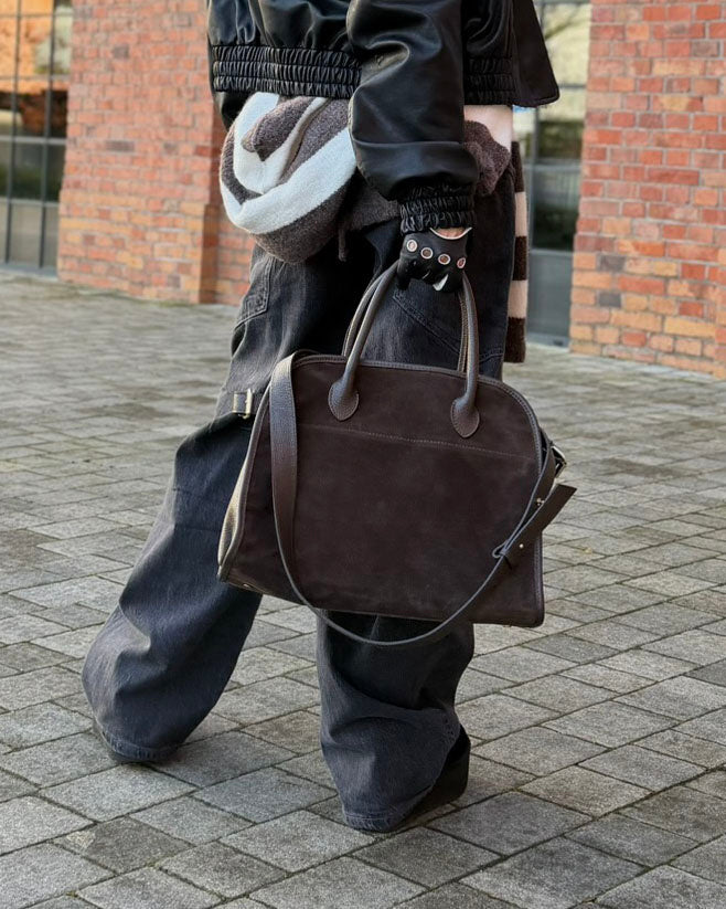 shopper bag BARDINI Sue. Damska torebka kuferek z włoskiego zamszu