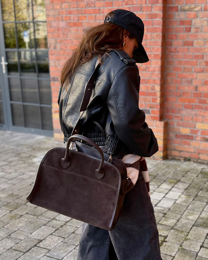 shopper bag BARDINI Sue. Damska torebka kuferek z włoskiego zamszu