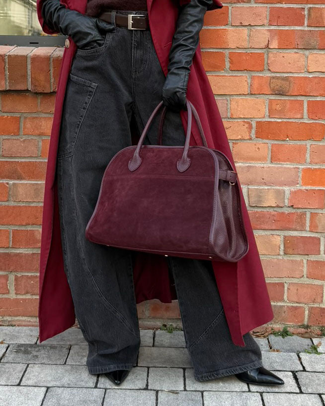 shopper bag BARDINI Sue. Damska torebka kuferek z włoskiego zamszu