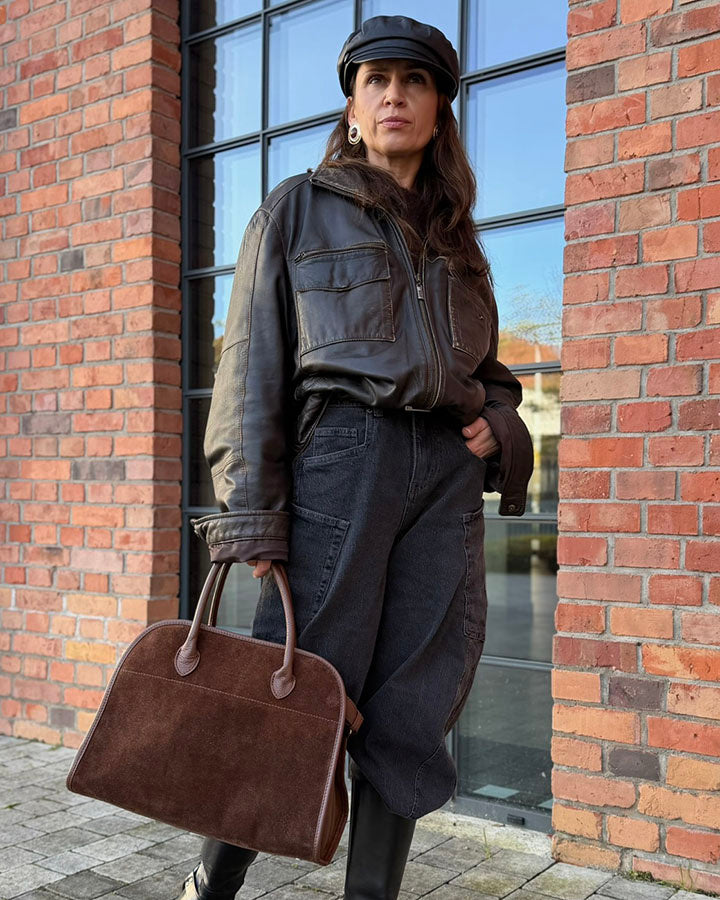 shopper bag BARDINI Sue. Damska torebka kuferek z włoskiego zamszu