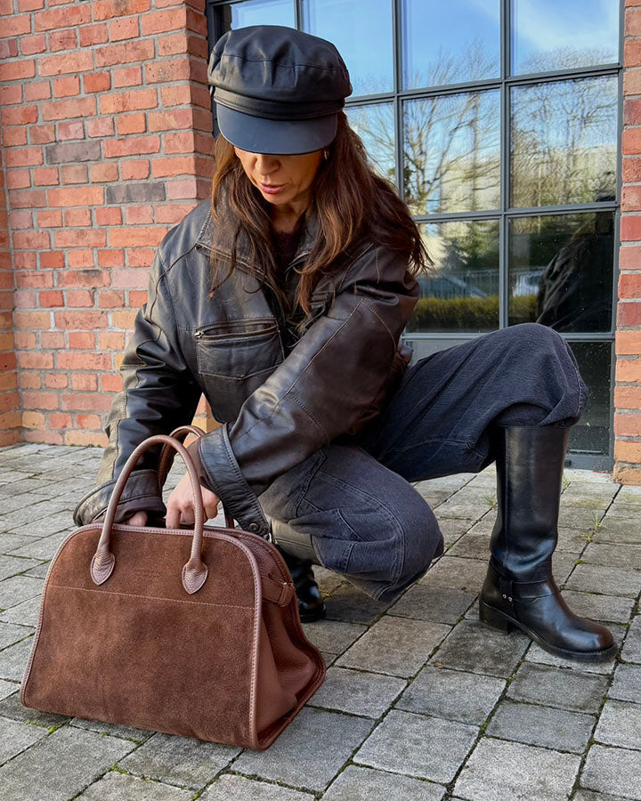 shopper bag BARDINI Sue. Damska torebka kuferek z włoskiego zamszu