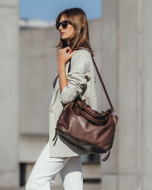 Caldoni. Leather shoulder bag shopper women A4 XL