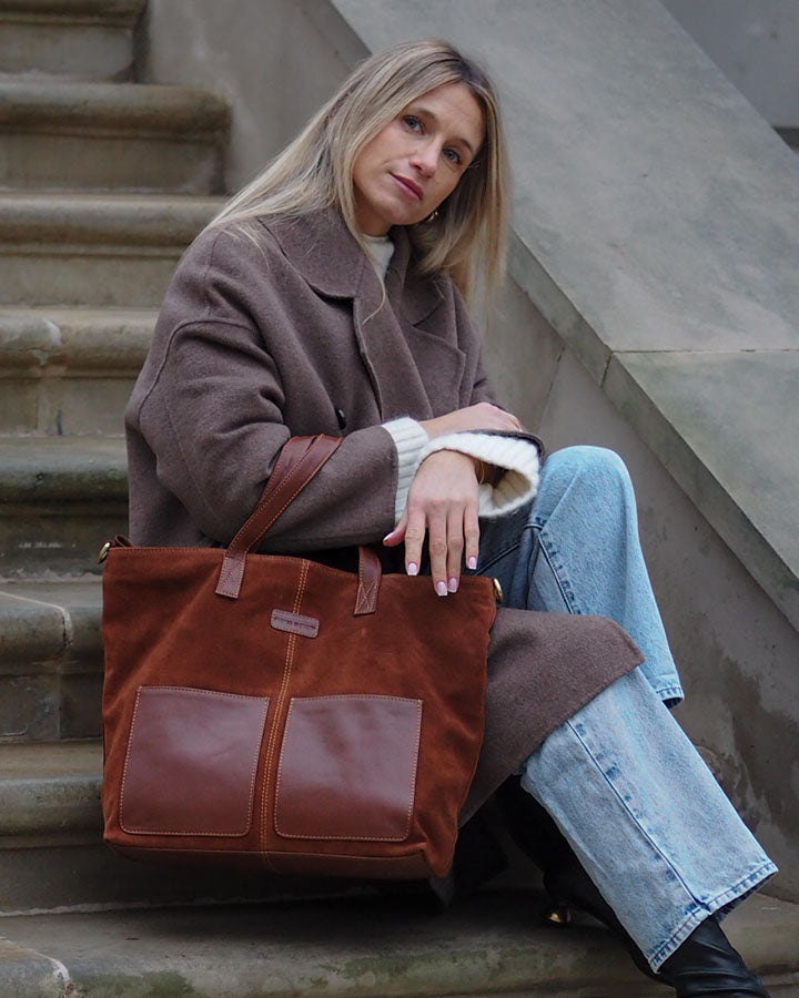 shopper bag BRESCIA Sue. Damska torba na ramię Tote Bag z włoskiego zamszu