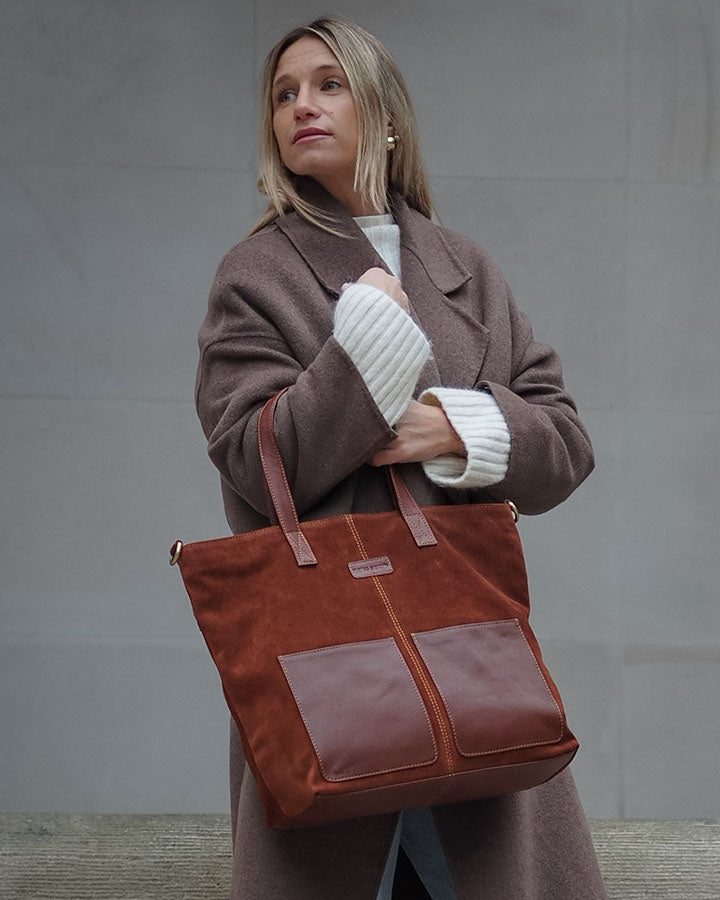 shopper bag BRESCIA Sue. Damska torba na ramię Tote Bag z włoskiego zamszu