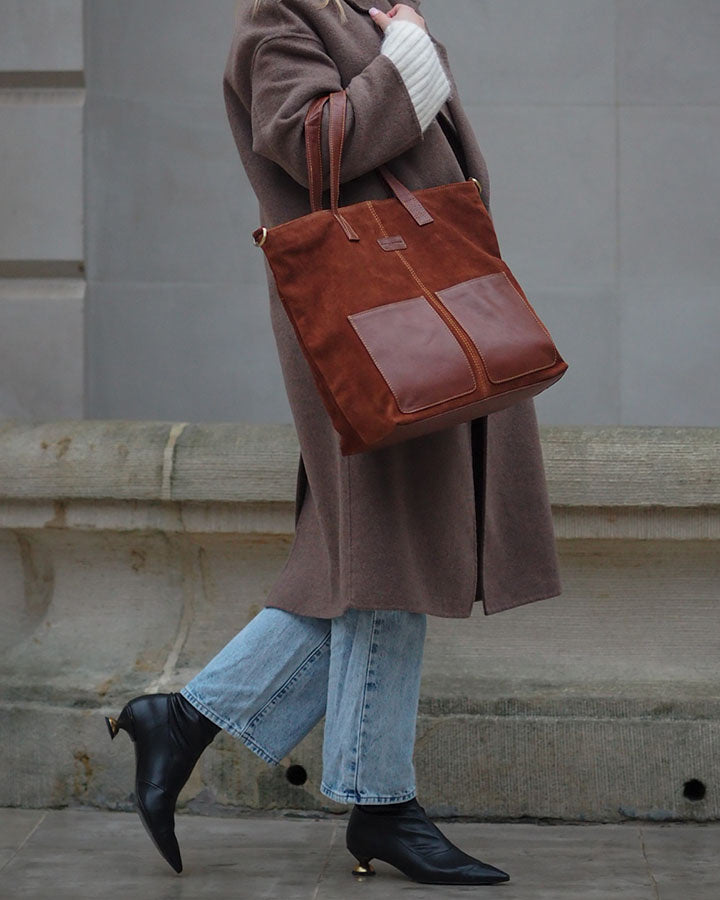 shopper bag BRESCIA Sue. Damska torba na ramię Tote Bag z włoskiego zamszu