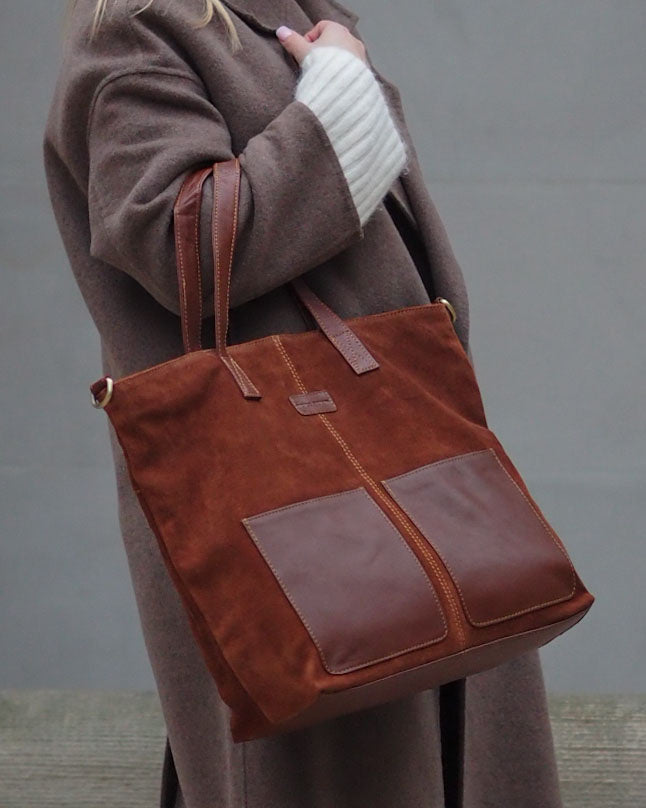 shopper bag BRESCIA Sue. Damska torba na ramię Tote Bag z włoskiego zamszu