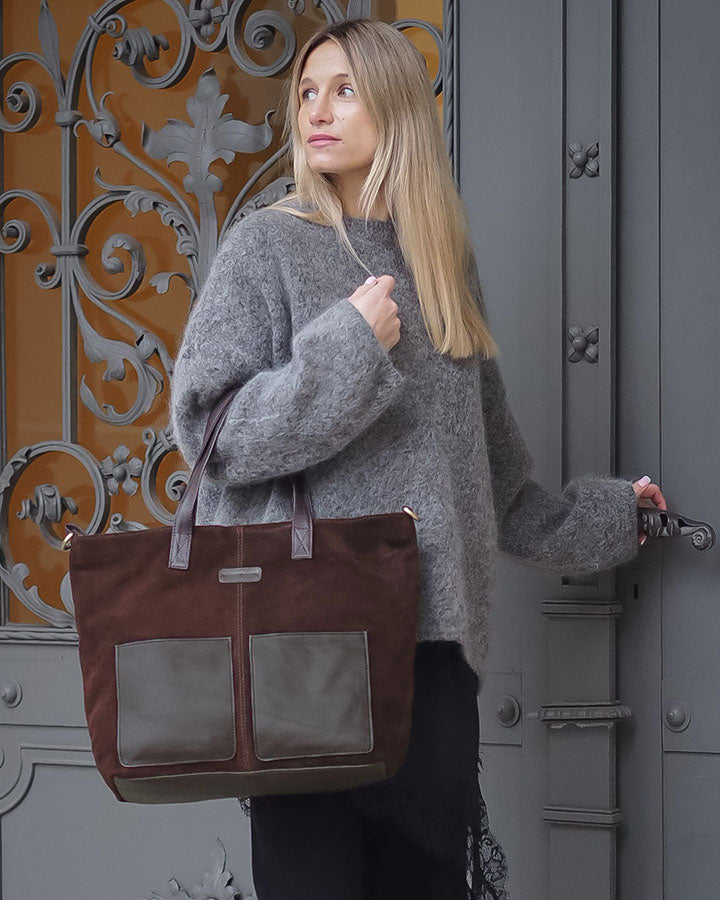 shopper bag BRESCIA Sue. Damska torba na ramię Tote Bag z włoskiego zamszu