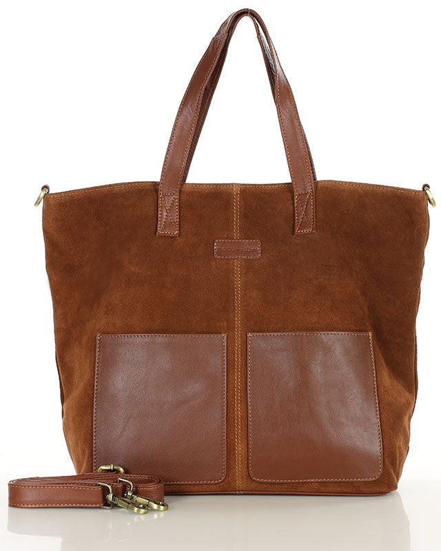 BRESCIA Sue. Damska torba na ramię Tote Bag z włoskiego zamszu brown