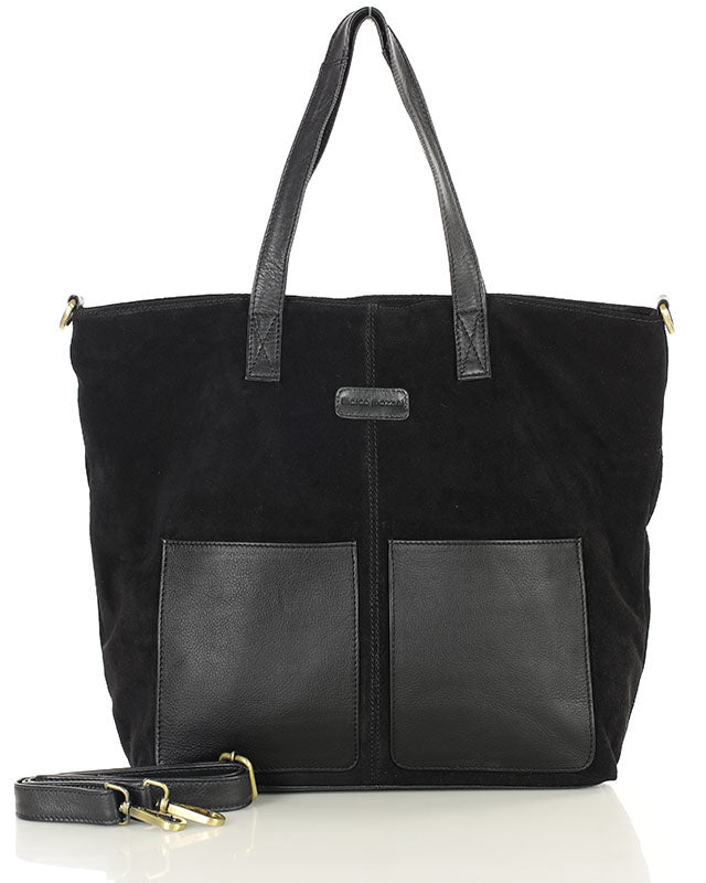 BRESCIA Sue. Damska torba na ramię Tote Bag z włoskiego zamszu black