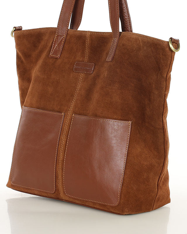 BRESCIA Sue. Damska torba na ramię Tote Bag z włoskiego zamszu