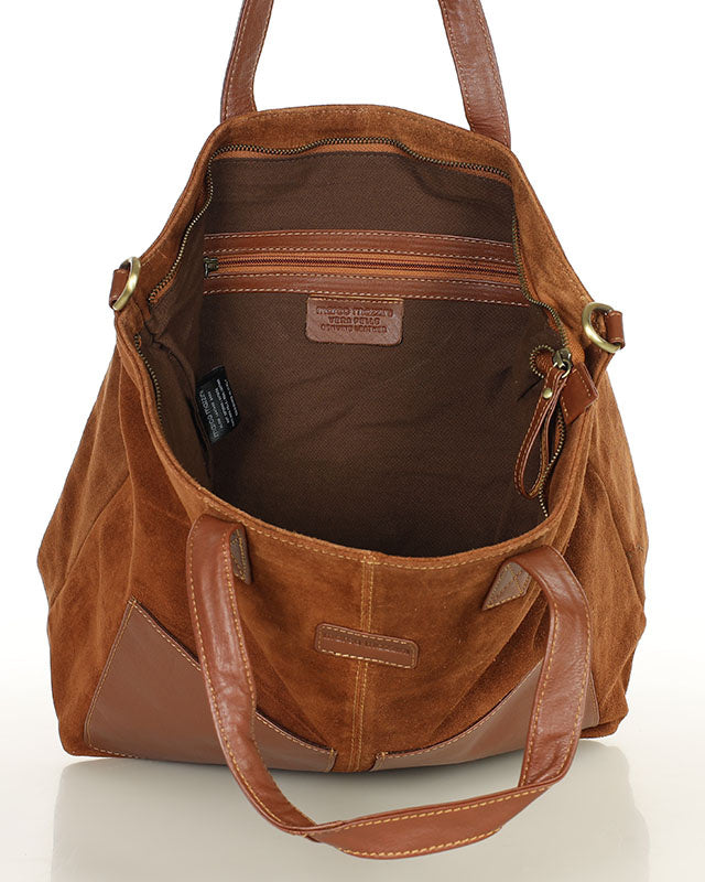 BRESCIA Sue. Damska torba na ramię Tote Bag z włoskiego zamszu