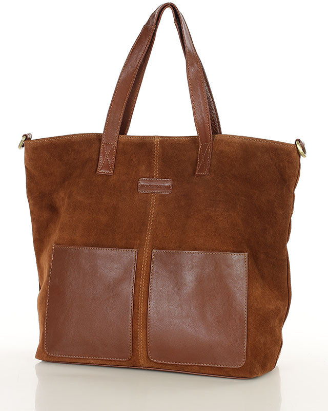 BRESCIA Sue. Damska torba na ramię Tote Bag z włoskiego zamszu