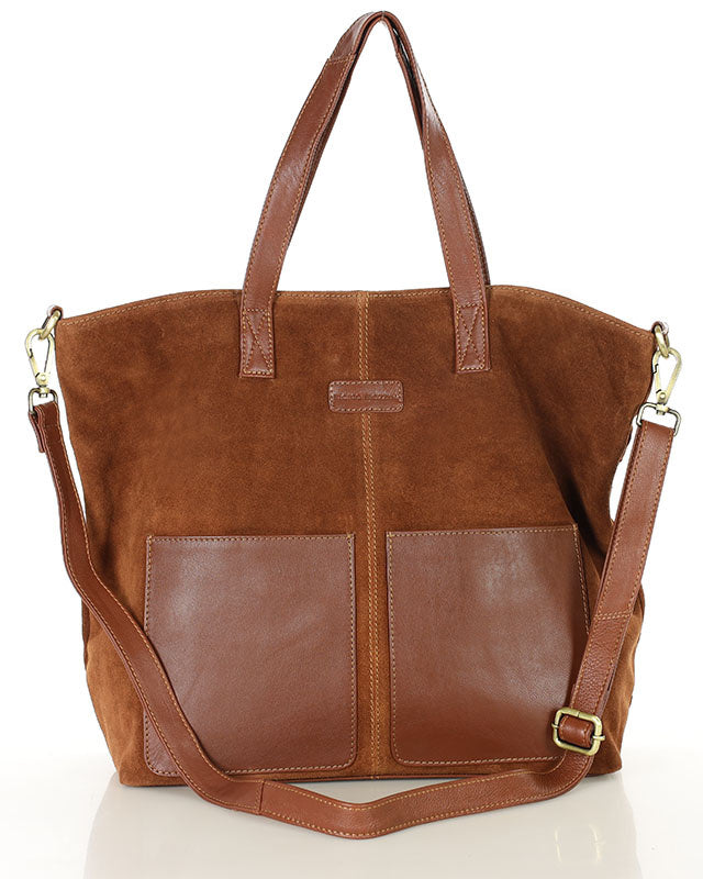 BRESCIA Sue. Damska torba na ramię Tote Bag z włoskiego zamszu