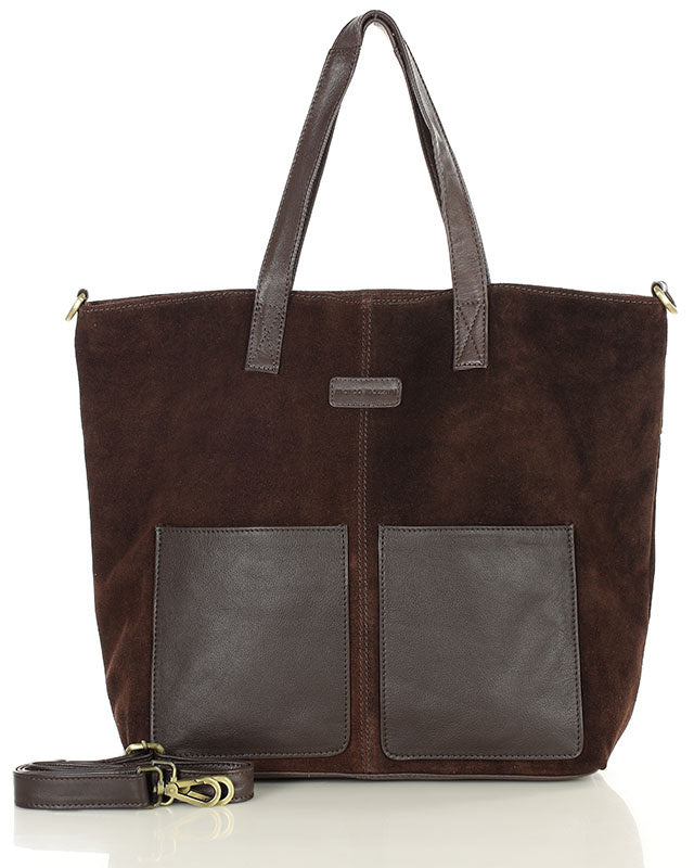 BRESCIA Sue. Damska torba na ramię Tote Bag z włoskiego zamszu brown dark