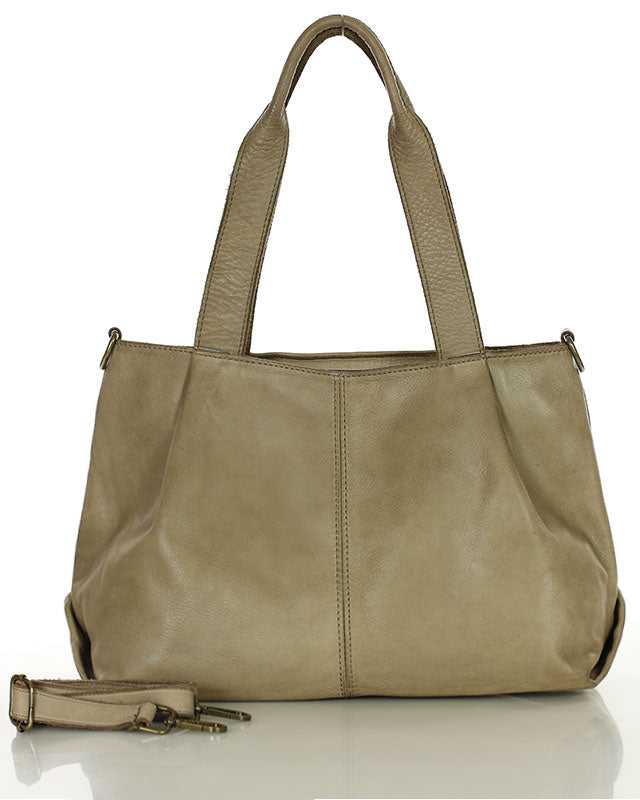 shopper bag ROSARIO Damska torba na ramię Tote Bag z włoskiej skóry. beige-taupe