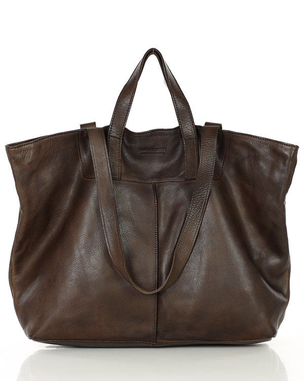 torba na ramię TREVISO. Damska torba na ramię Tote Bag z włoskiej skóry naturalnej ciemnobrązowy