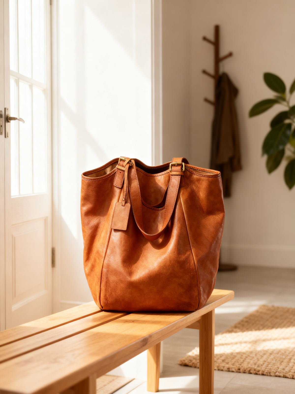 VESSA - Duża damska skórzana torba worek – Shopper Hobo