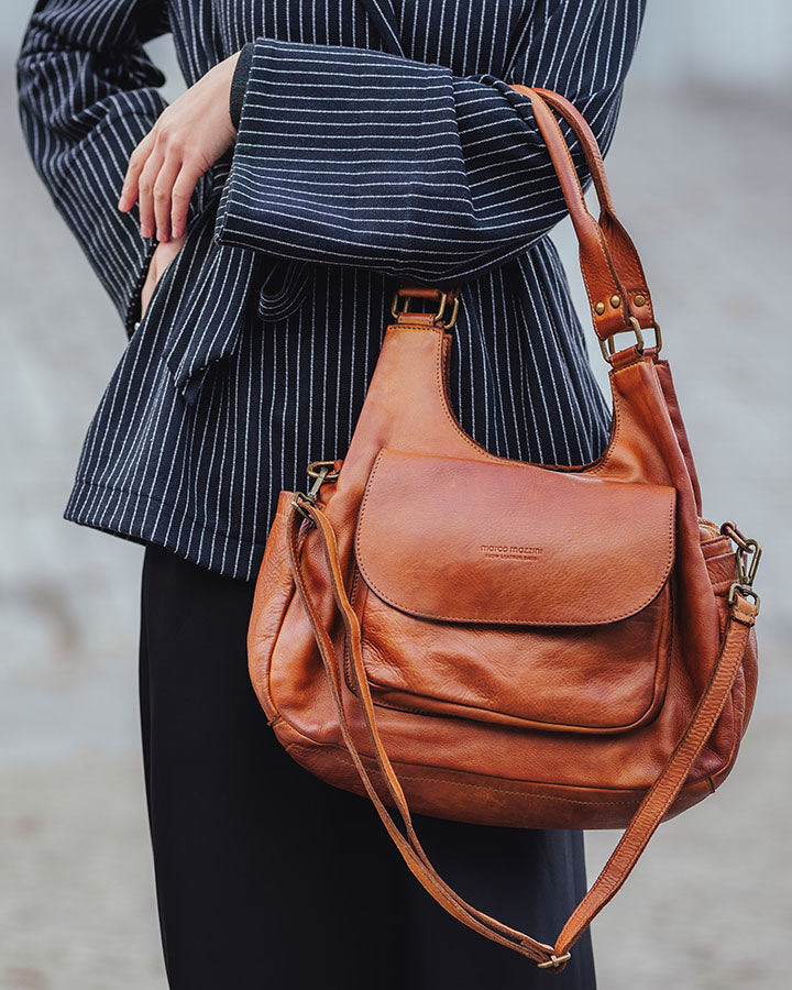 Giulia. Stylowa damska torba skórzana na ramię dwukomorowa