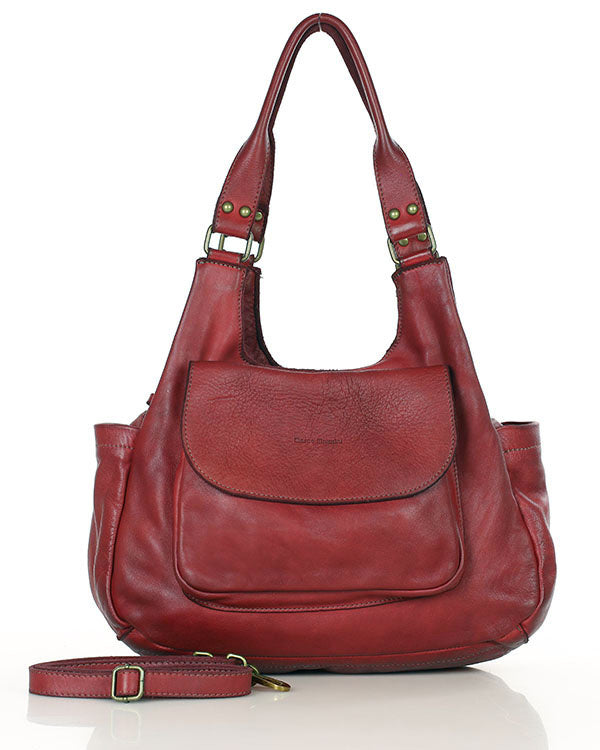 Giulia. Stylowa damska torba skórzana na ramię dwukomorowa red