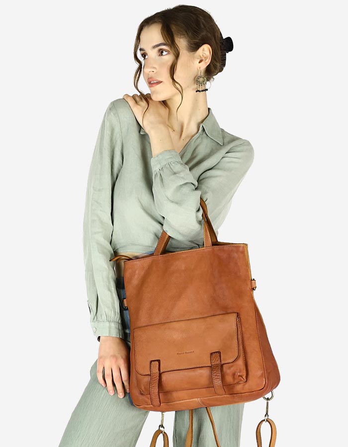 BORENO. Torba shopper damska 3 w 1 z funkcją plecaka, wykonana z włoskiej skóry