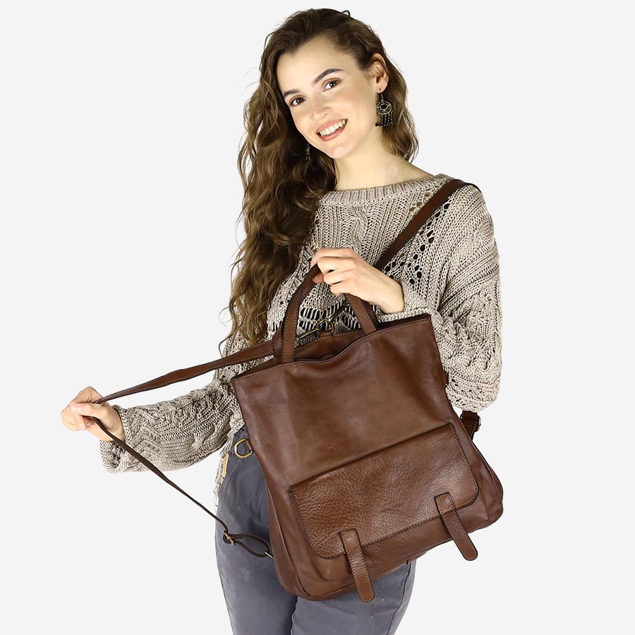 BORENO. Torba shopper damska 3 w 1 z funkcją plecaka, wykonana z włoskiej skóry