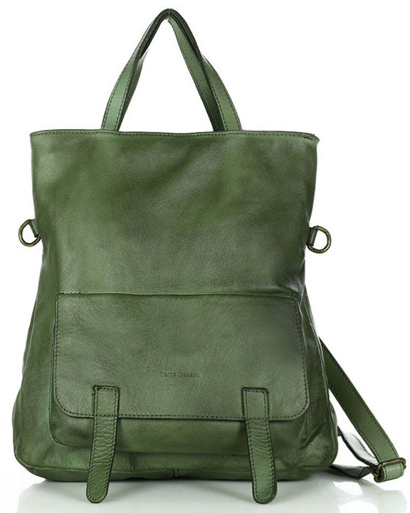 Carraca. Skórzana torba na ramię tote plecak w jednym zielony
