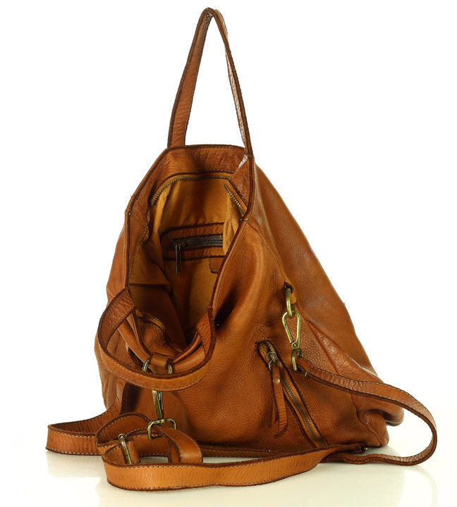 BORENO. Torba shopper damska 3 w 1 z funkcją plecaka, wykonana z włoskiej skóry