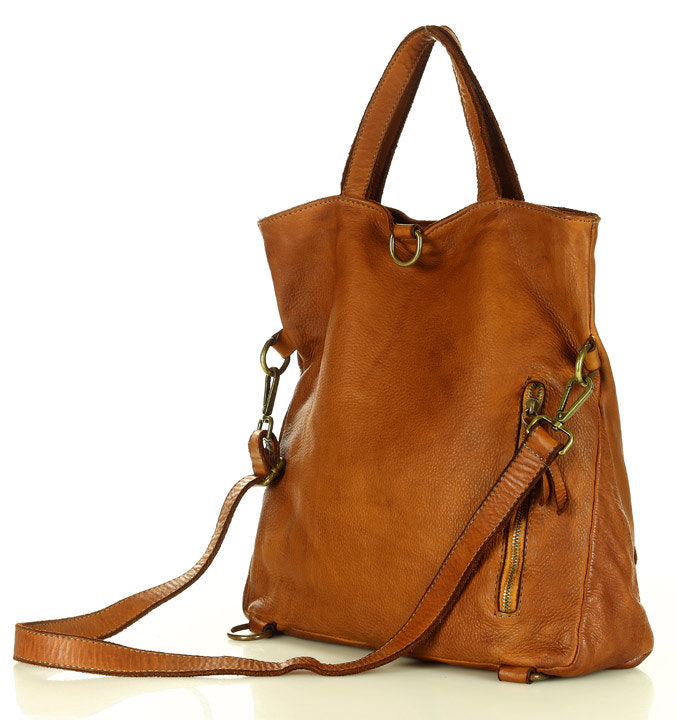 BORENO. Torba shopper damska 3 w 1 z funkcją plecaka, wykonana z włoskiej skóry