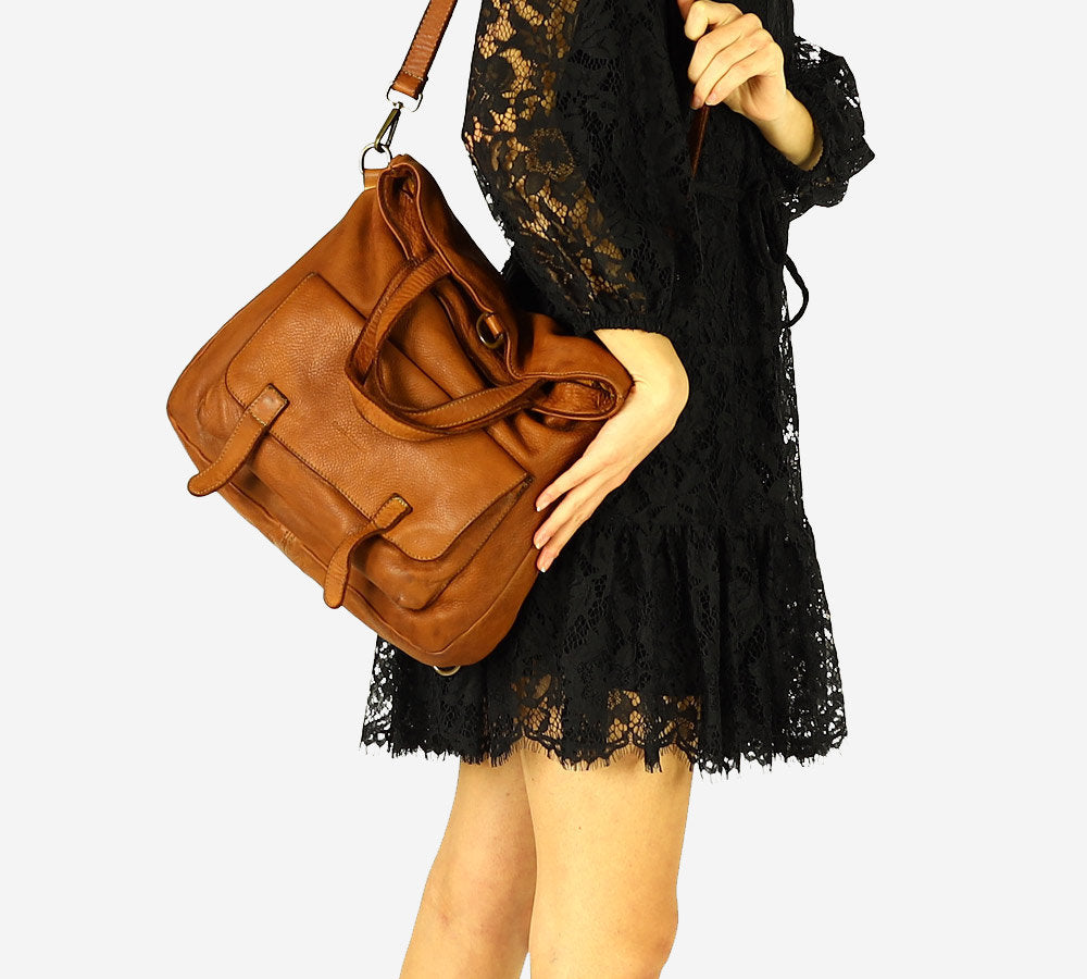 BORENO. Torba shopper damska 3 w 1 z funkcją plecaka, wykonana z włoskiej skóry