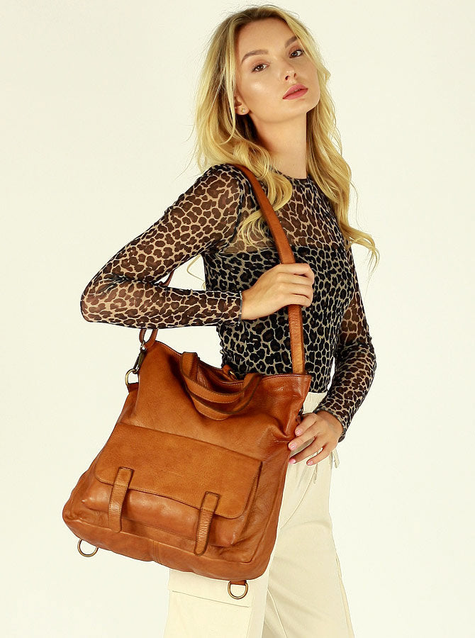 BORENO. Torba shopper damska 3 w 1 z funkcją plecaka, wykonana z włoskiej skóry