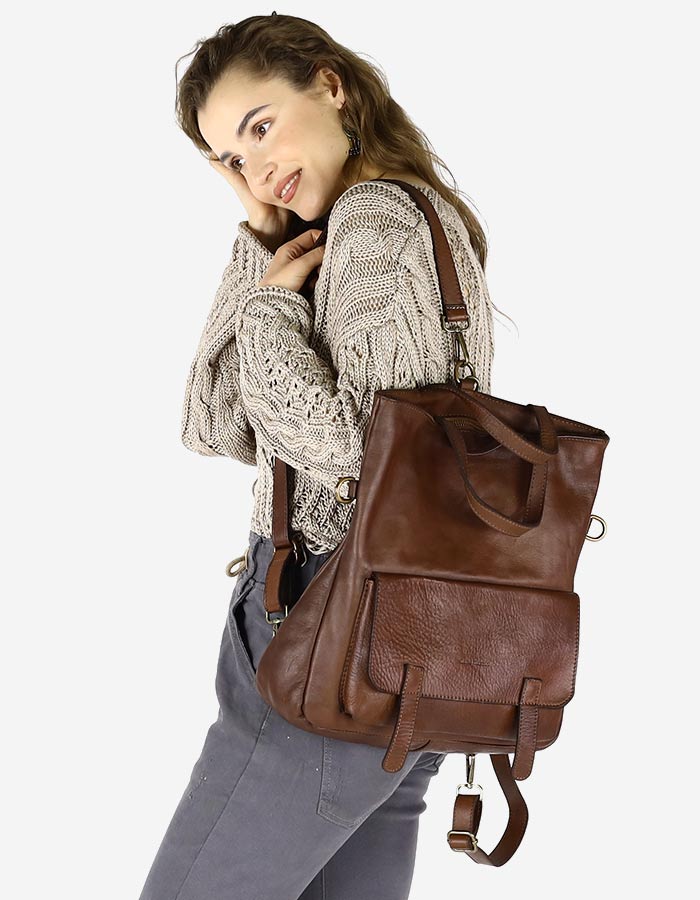 BORENO. Torba shopper damska 3 w 1 z funkcją plecaka, wykonana z włoskiej skóry