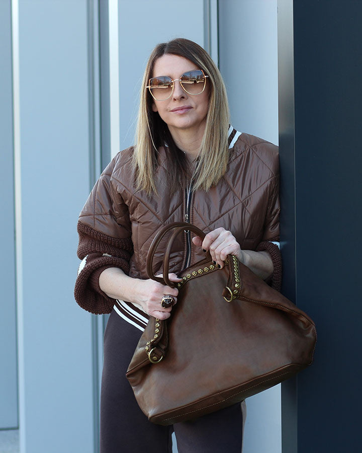 (outlet) Cassalle. Stor läderväska med axelrem, A4 XL, Boho