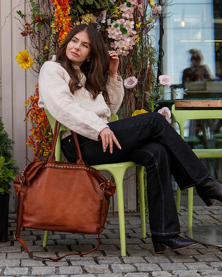 (outlet) Cassalle. Stor läderväska med axelrem, A4 XL, Boho