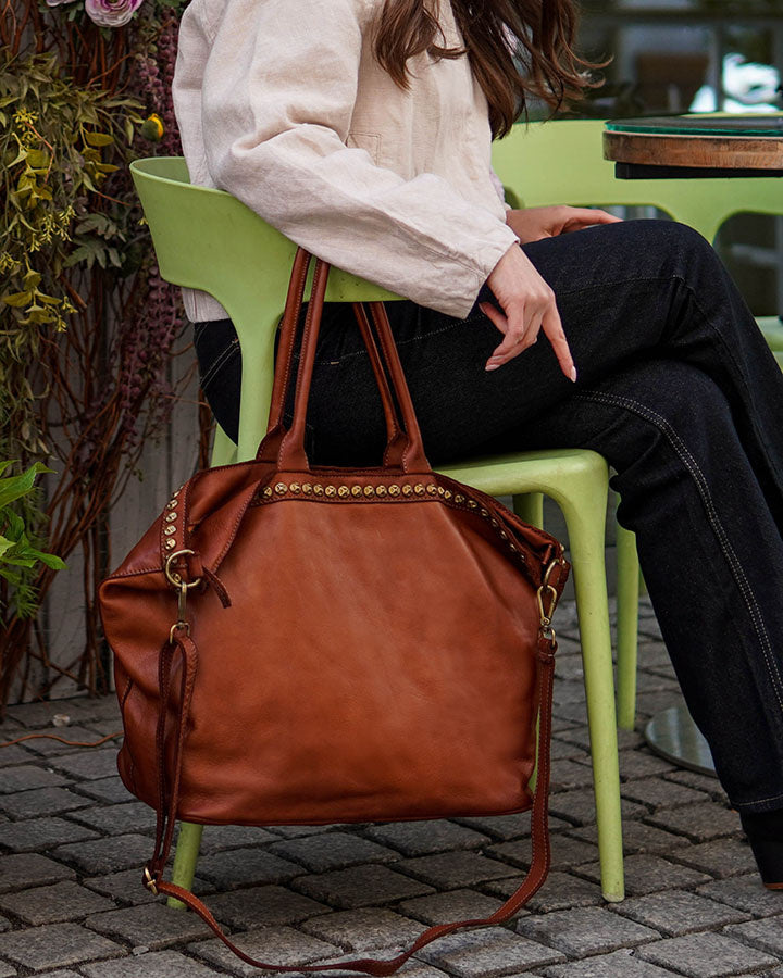 (outlet) Cassalle. Stor läderväska med axelrem, A4 XL, Boho