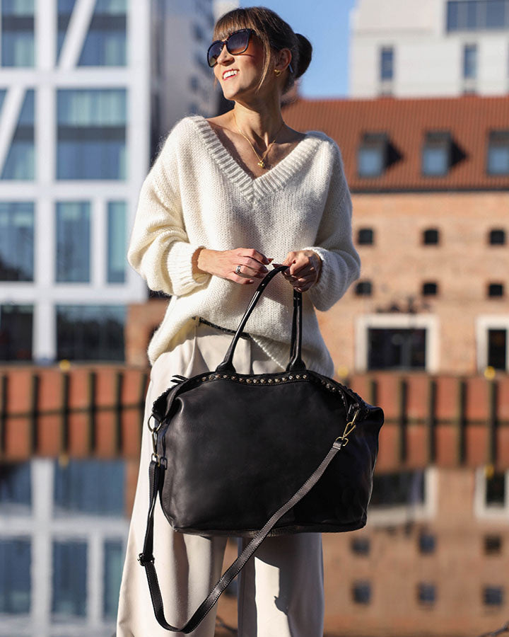 (outlet) Cassalle. Stor läderväska med axelrem, A4 XL, Boho