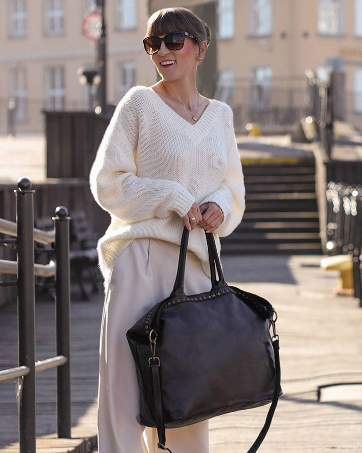 (outlet) Cassalle. Stor läderväska med axelrem, A4 XL, Boho